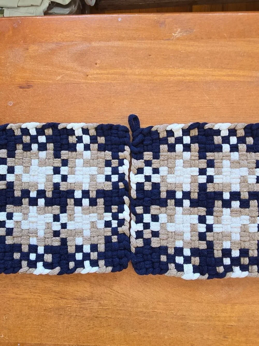 Set of 2 Handmade Artisan Cotton Woven Loomed Nautica Potholders Hot PadsTrivets